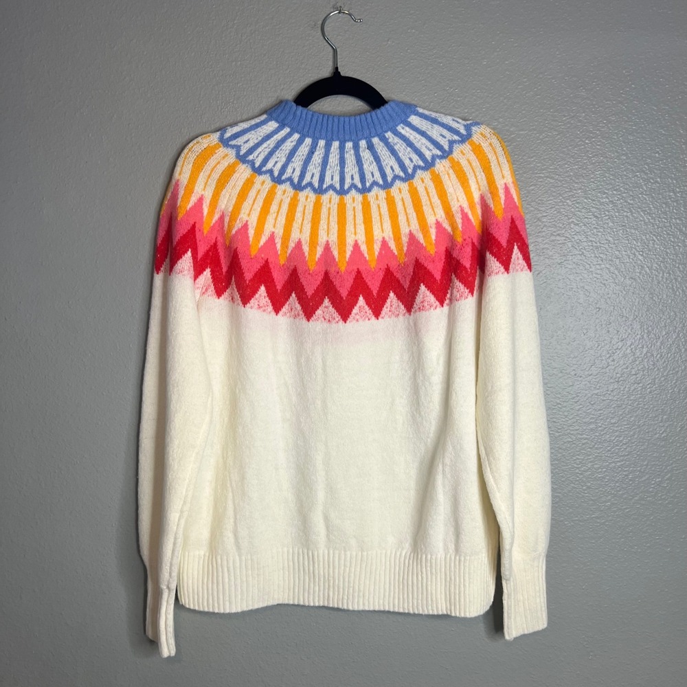 French Connection Sweater Sz XS White Fair Isle Wool Blend Pullover Ski Alpine - Picture 6 of 6
